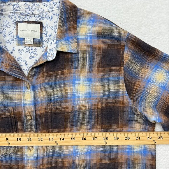 American Eagle Womens SM Plaid Flannel Shirt Boyfriend Grunge Cabincore Western - Picture 8 of 10